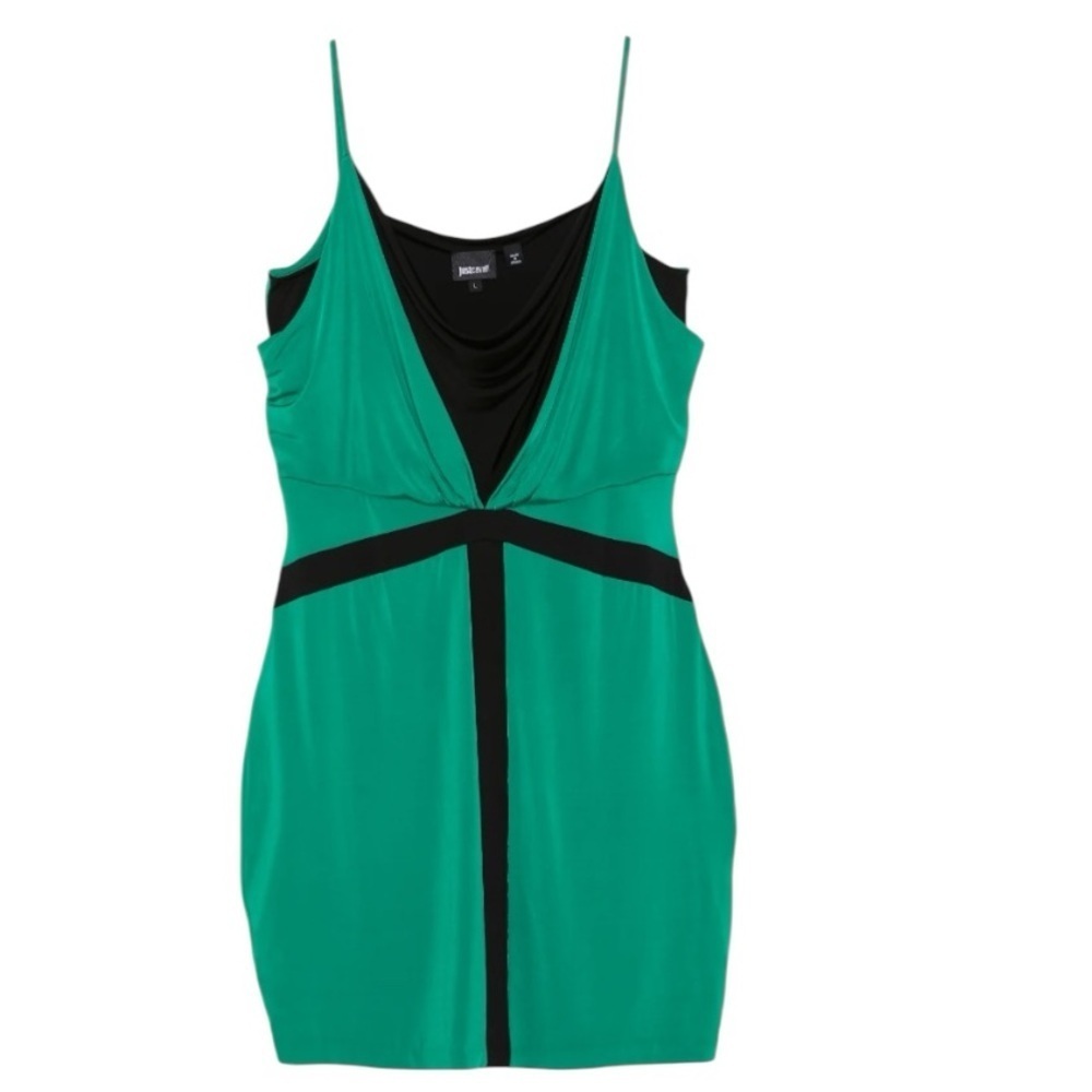Just Cavalli “NEW” Green Black Retro Boho Sleeveless Fluid Jersey Dress Size S